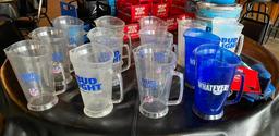 12 Bud Light Plastic Reusable Beer Pitchers & Logo Koozies