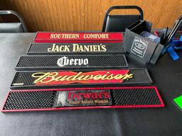 5 Rubber Bar Mats and a Jack Daniels Straw/Napkin Holder, Cuervo, Jack Daniels, SoCo Budweiser,