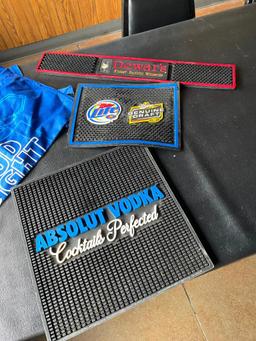 3 Rubber Bar Mats, Four Bud Light NOS Cocktail Server Aprons