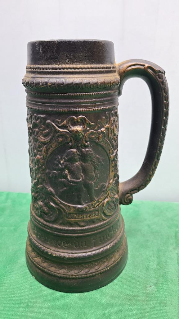 Larry Bailey Hand Made Beer Stein w/ Embossed Characters Dated 1972