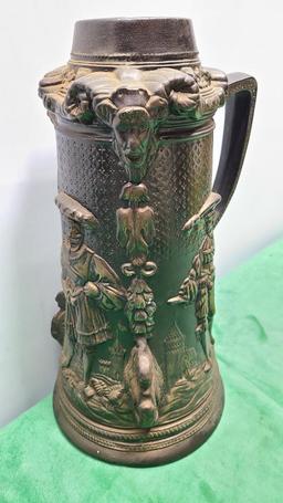 Larry Bailey Hand Made Beer Stein w/ Embossed Characters Dated 1972