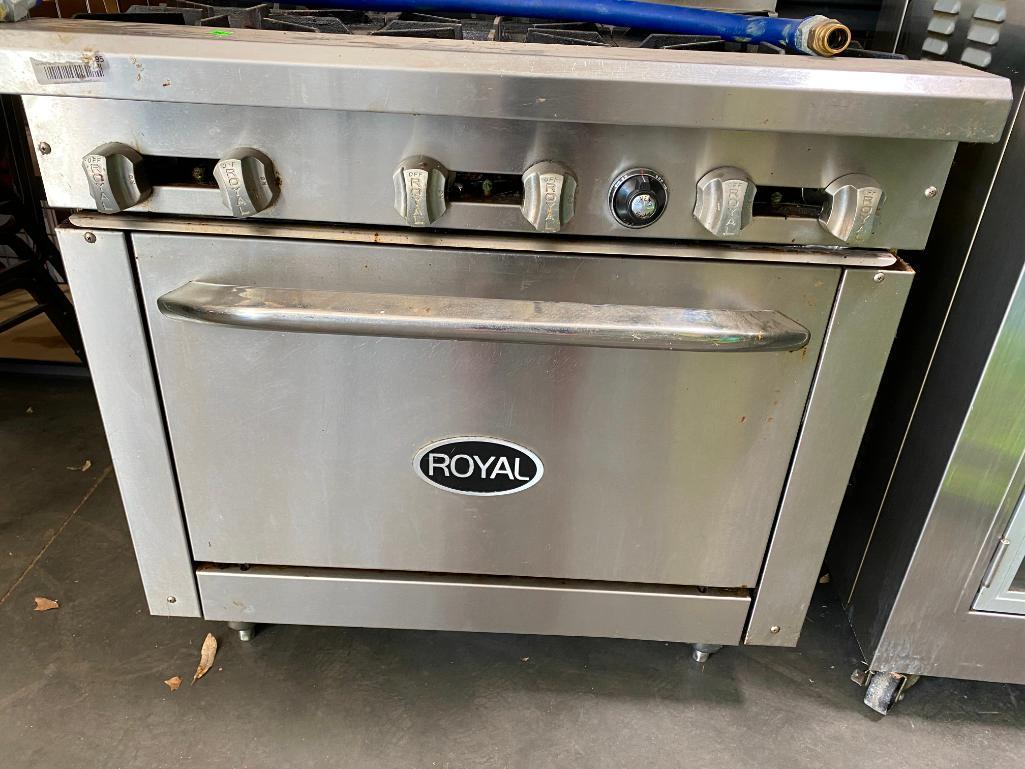 Royal Range Gas 6-Burner Restaurant Range w/ Salamander Cheese Melter / Warmer w 2 Gas Line Hoses