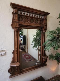 Ornate Antique Carved Wood Framed Mirrored, Rumored to be from Bugsy Siegel's Collection, 59in x