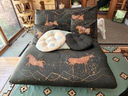 Western Themed Futon, Wood Framed w/ Horses Bed & Pillows by Muse