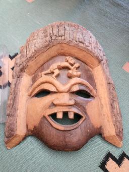 Carved Wooden Mask, Compass, Picture Frame Hardware