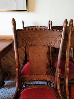 Matching Set of 6 Oak Carved Arts & Craft Chairs