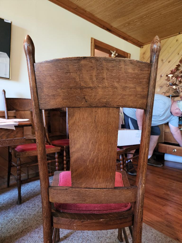 Matching Set of 6 Oak Carved Arts & Craft Chairs