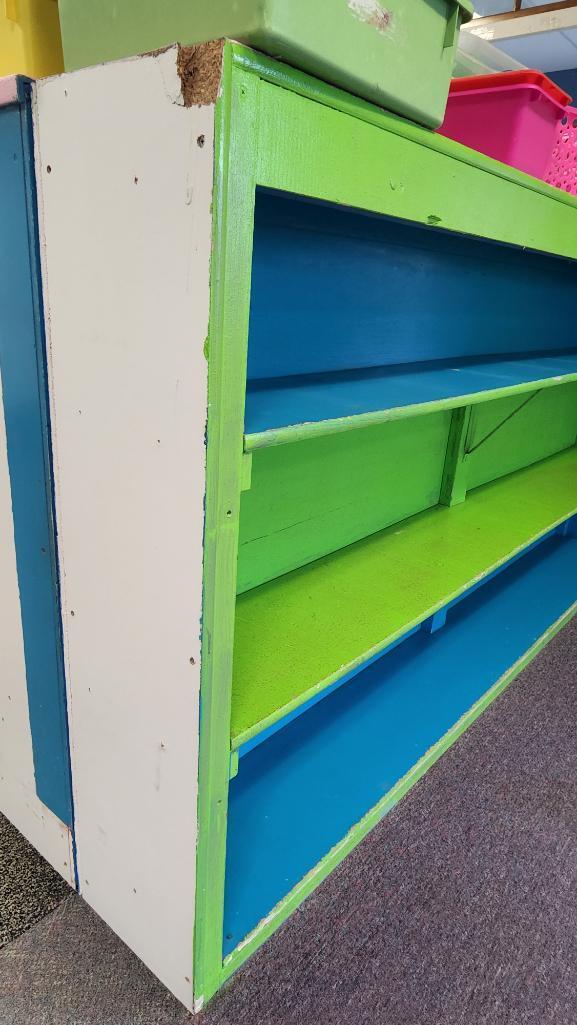 8 Ft Wooden Bookcase Painted in Green 96" x 12" x 48"