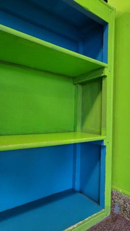 8 Ft Wooden Bookcase Painted in Green 96" x 12" x 48"