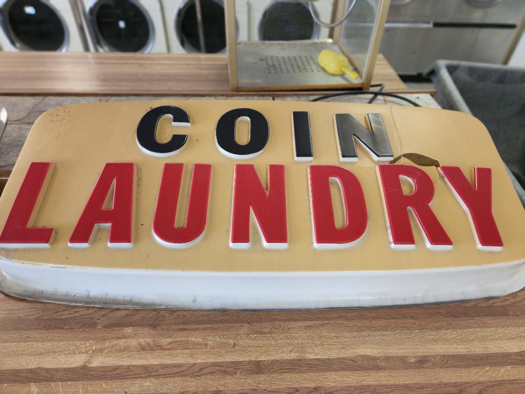 Lot of 2 Coin Laundry 48in Plastic Signs, 1 Good, 1 w/ Crack in Front