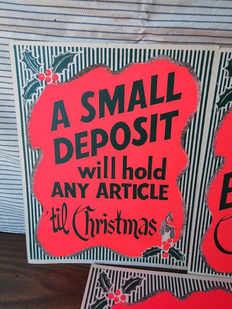 Lot of 3 Christmas Advertising Signs - Paper