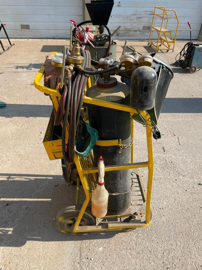 Oxygen / Acetylene Cutting Torch Outfit w/ Cart, 2 Medium Tanks, Helmet, Victor Gauges & Torches,