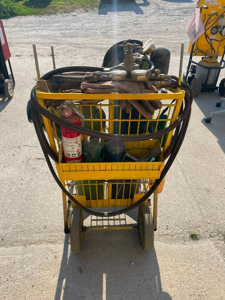 Oxygen / Acetylene Cutting Torch Outfit w/ Cart, 2 Medium Tanks, Helmet, Victor Gauges & Torches,