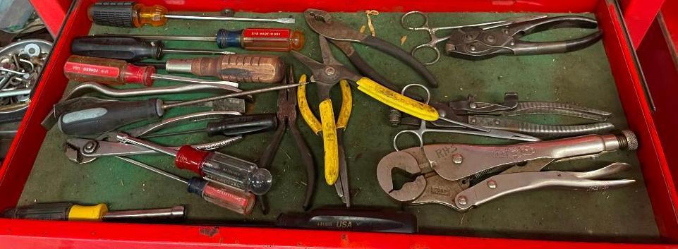 Contents of Cabinet, Bits, Tooling, Threading Dies, Hand Tools, Inventory, Misc. See Images