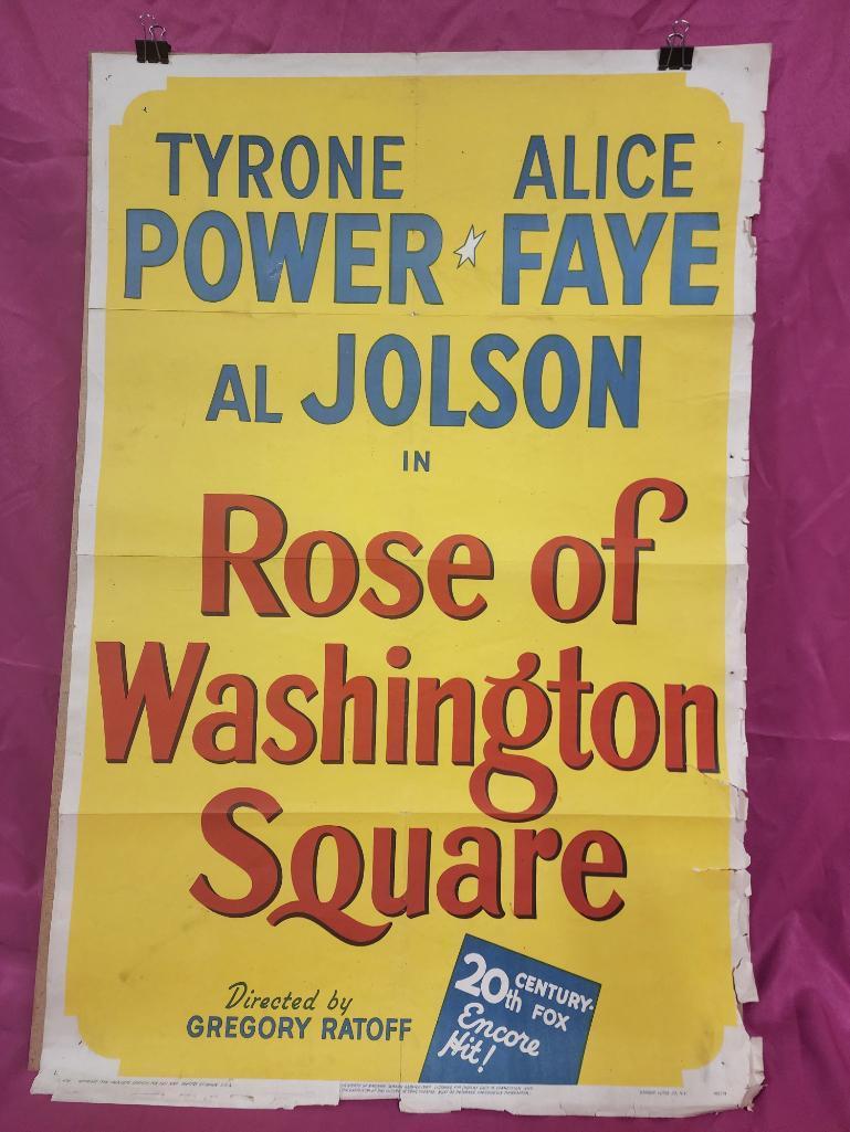 Vintage Movie Poster, c. 1948 Rose of Washington Square w/ Al Jolson, Tyrone Power, Alice Faye 27in