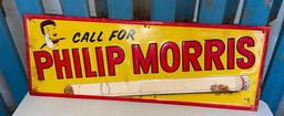 Philip Morris Metal Embossed Cigarette Sign, 30in x 10in by Stout Sigh Co.