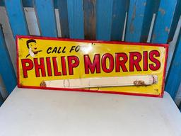 Philip Morris Metal Embossed Cigarette Sign, 30in x 10in by Stout Sigh Co.