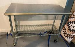 NSF Mobile Stainless Steel Prep Table w/ Lower Shelf, 50in x 24in x 36in H