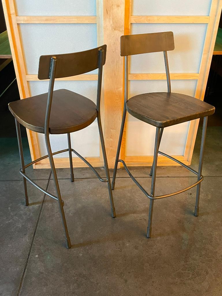 2 - Bar Stools/Pub Chairs, HD Steel w/ Solid Wood Seat, Industrial Style 2x$