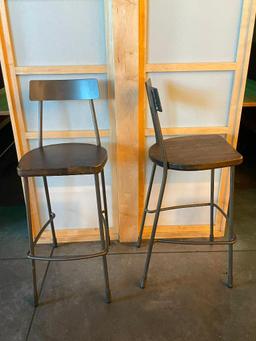 2 - Bar Stools/Pub Chairs, HD Steel w/ Solid Wood Seat, Industrial Style 2x$