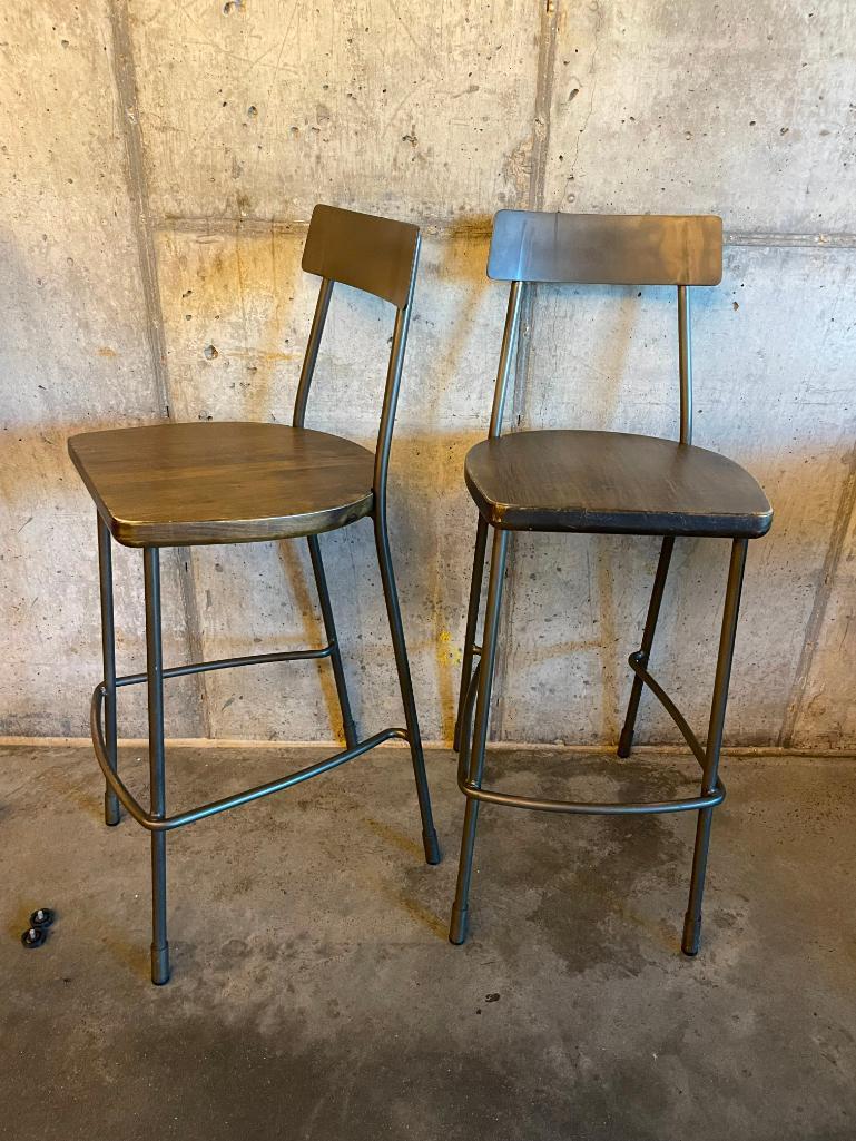 2 - Bar Stools/Pub Chairs, HD Steel w/ Solid Wood Seat, Industrial Style 2x$