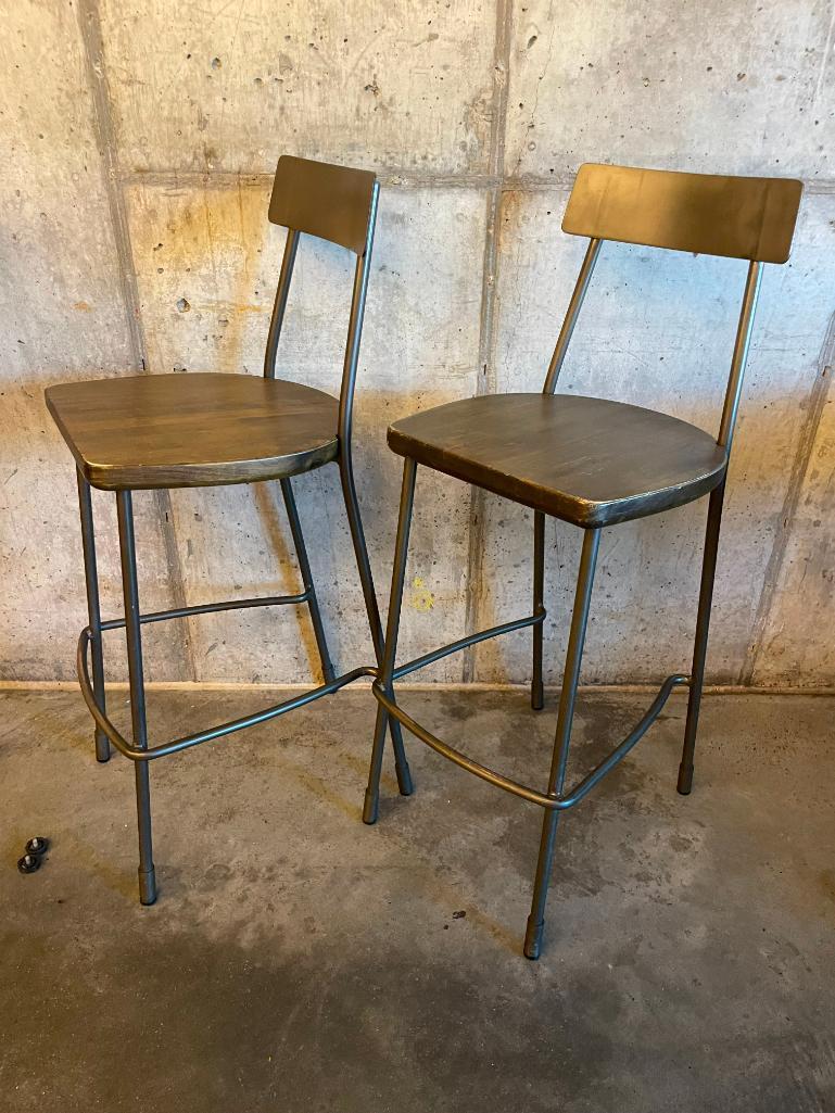 2 - Bar Stools/Pub Chairs, HD Steel w/ Solid Wood Seat, Industrial Style 2x$