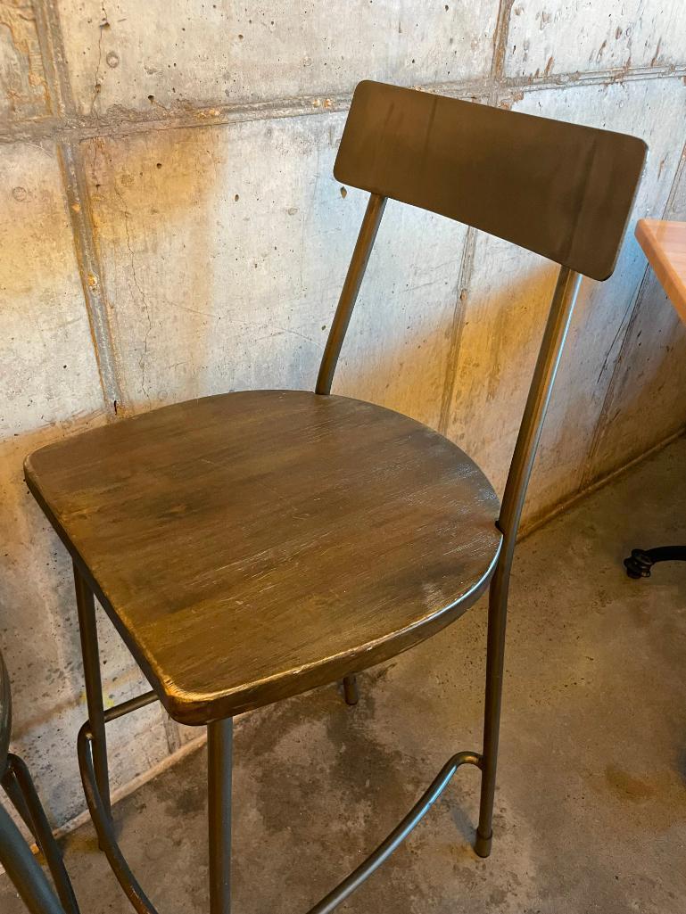 2 - Bar Stools/Pub Chairs, HD Steel w/ Solid Wood Seat, Industrial Style 2x$