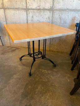 Restaurant Table, Solid Rock Maple Butcher Block Top, Antique Black Iron Ornate Base