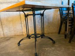 Restaurant Table, Solid Rock Maple Butcher Block Top, Antique Black Iron Ornate Base