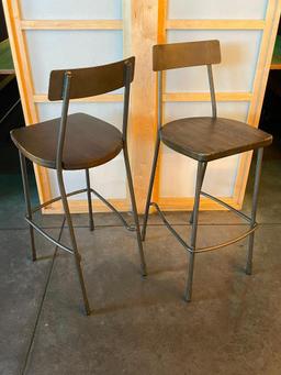 2 - Bar Stools/Pub Chairs, HD Steel w/ Solid Wood Seat, Industrial Style 2x$