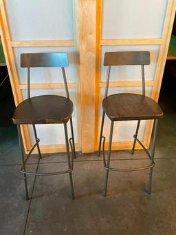 2 - Bar Stools/Pub Chairs, HD Steel w/ Solid Wood Seat, Industrial Style 2x$