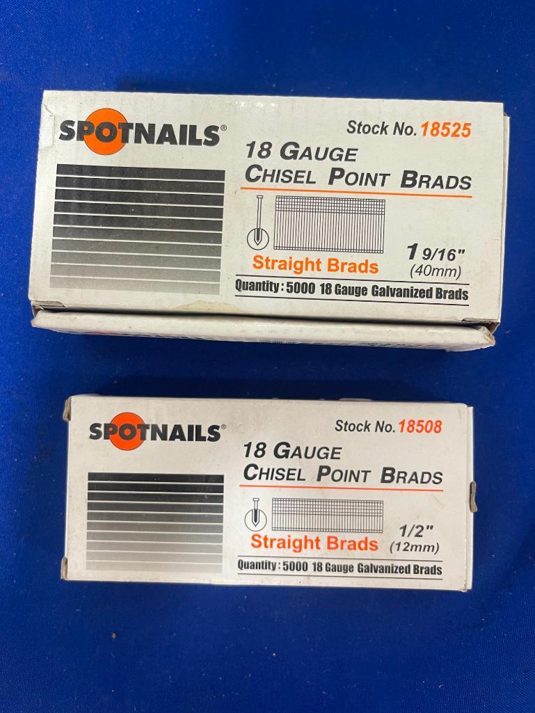 1 Box 18 gauge chisel point brads 1-9/16" and 1 box 1/2" both 5000ct