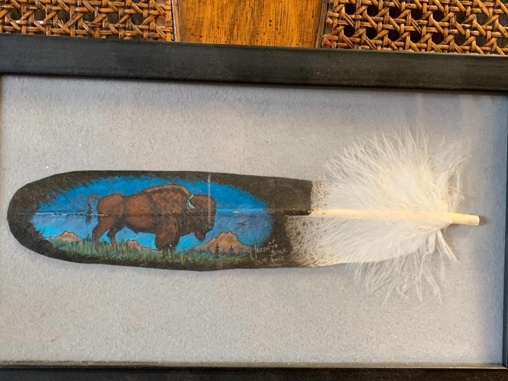 Framed Painted Feather from South Dakota w/ COA by Black Lance