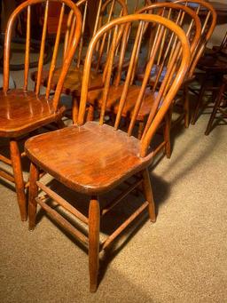 Six Matching Antique Oak Windsor Style Chairs