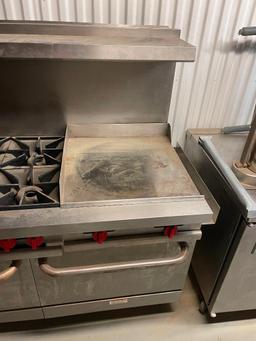 Vulcan 6-Burner Gas Range, Double Oven, Flat-Top Griddle on Mobile Base, Very Clean, Exc. Cond.