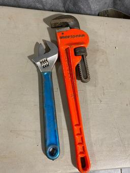 Craftsman Pipe Wrench and Klein Adjustable Wrench (Crescent Style), Made in USA