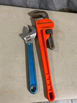 Craftsman Pipe Wrench and Klein Adjustable Wrench (Crescent Style), Made in USA