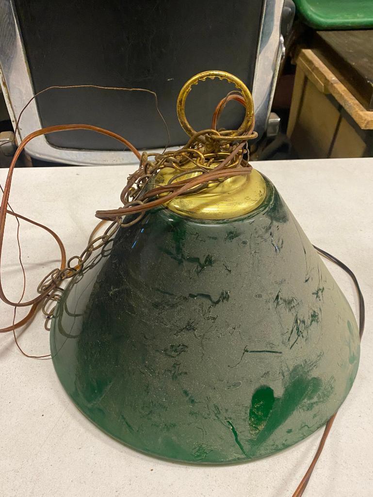 Two Vintage Hanging Lights w/ Green Shades