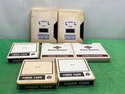 Lot of 7 Vintage Video Tape and Fairchild MoviePak Cart-Reels, Bohn Benton Institor Cartridge