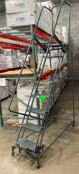 Ballymore Warehouse Rolling Safety Ladder, 8-Step, 80in Top Step, Steel, 450lb Cap.