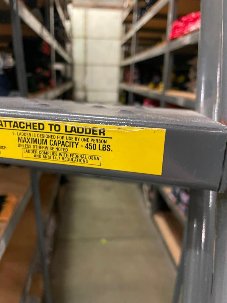 Ballymore Warehouse Rolling Safety Ladder, 8-Step, 80in Top Step, Steel, 450lb Cap.