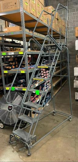 Ballymore Warehouse Rolling Safety Ladder, 8-Step, 80in Top Step, Steel, 450lb Cap.