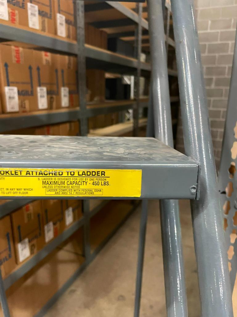 Ballymore Warehouse Rolling Safety Ladder, 8-Step, 80in Top Step, Steel, 450lb Cap.