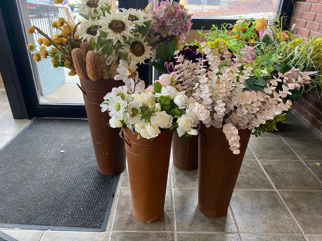 Artificial Flowers in Metal Planters