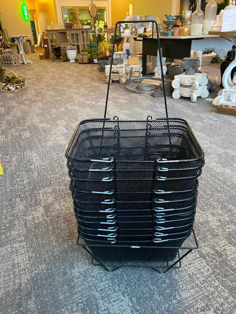 Metal Mesh Shopping Baskets in Rack