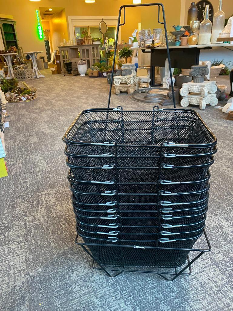 Metal Mesh Shopping Baskets in Rack