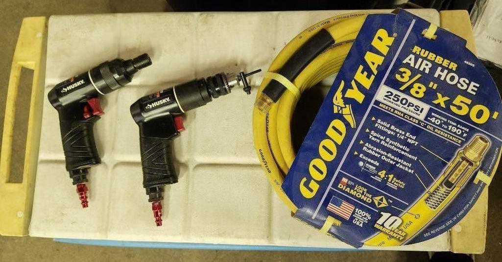 Husky Pneumatic Drills and New Goodyear 3/8in 50ft Air Hose