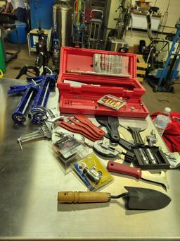 Group of Tools, Putty Knives, Caulk Guns, Tube Cutter, Misc. Tools