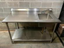 Stainless Steel Prep Table and Sink Combo w/ Lower Shelf, 60in x 30in x 36in H - 10in D Sink