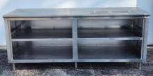 New 14g Stainless Steel Enclosed Open Front Prep Table / Cabinet w/ Shelves 84in x 30in x 36in